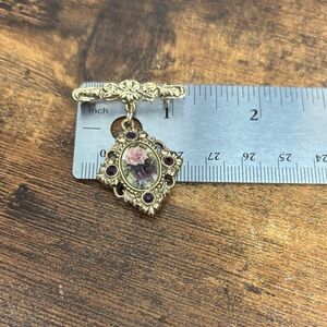 1928 Gold Brooch with Purple and Pink Floral Design